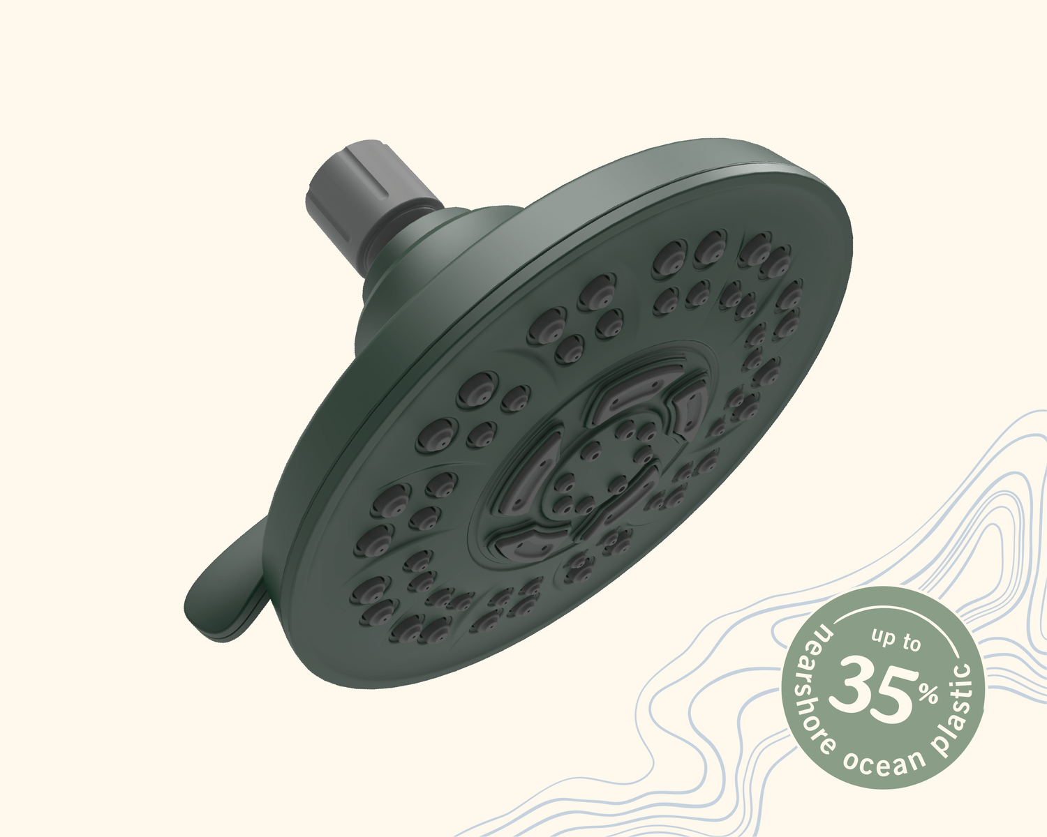 Our Ocean Plastic Shower Head uses up to 35% recycled nearshore ocean plastic.