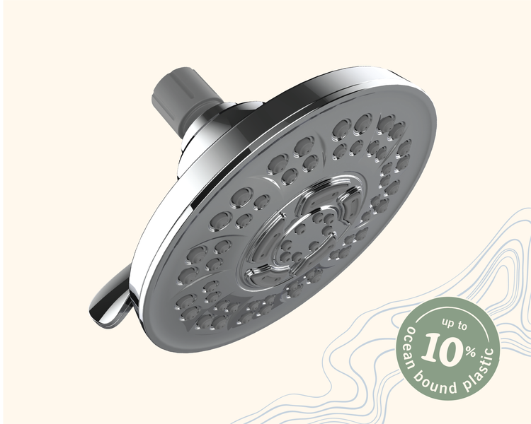 Chrome (Metallic Finish) shower head made with up to 10% recycled nearshore ocean plastic