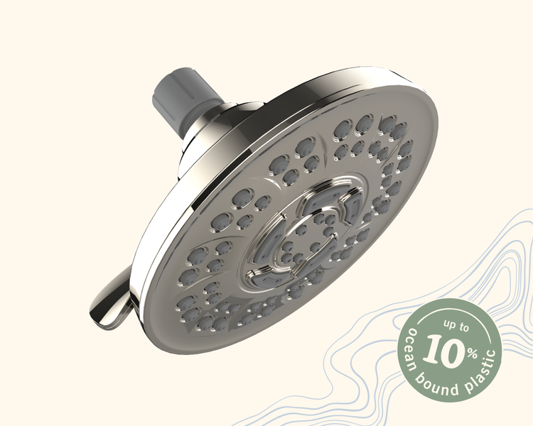 Brushed Nickel (Metallic Finish) shower head made with up to 10% recycled nearshore ocean plastic