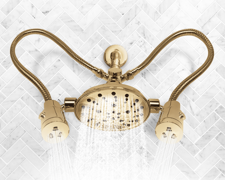 Embody: Omni-Angle Water Massage Gold Shower Head front view