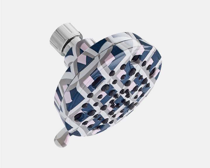 Gridded Geo colored shower head close-up