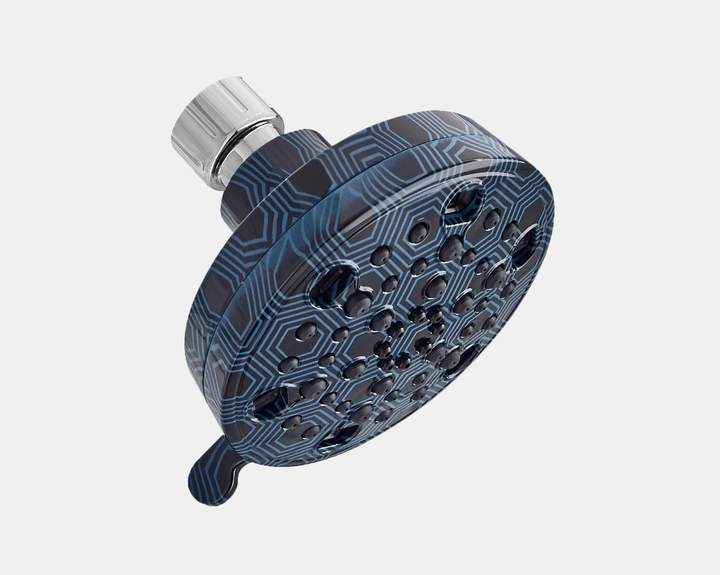 Cool Honeycomb colored shower head close-up