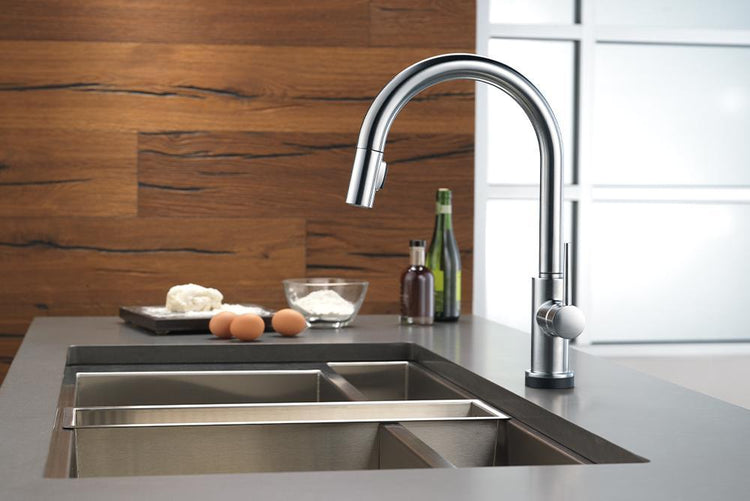 The Touch + Touchless Kitchen Faucet in a kitchen setting